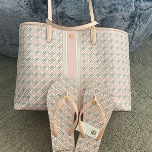 Brand New Tory Burch Tote (with tags) and size 9 Flip Flops!